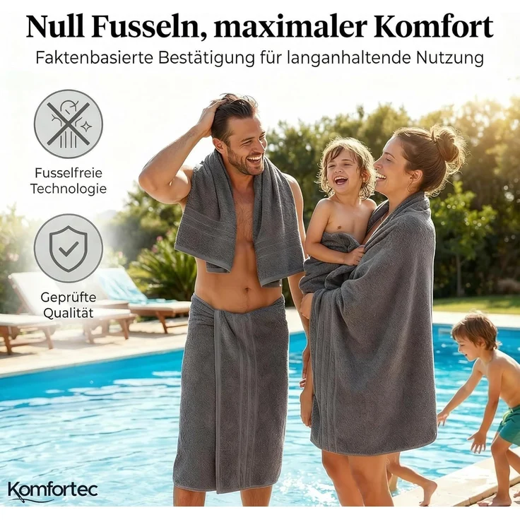 Komfortec Badetuch 100x200 cm aus 100% Baumwolle, Saunatuch XXL, Weich, Groß, Frottee, Schnelltrocknend, Anthrazit Grau – Bild 6