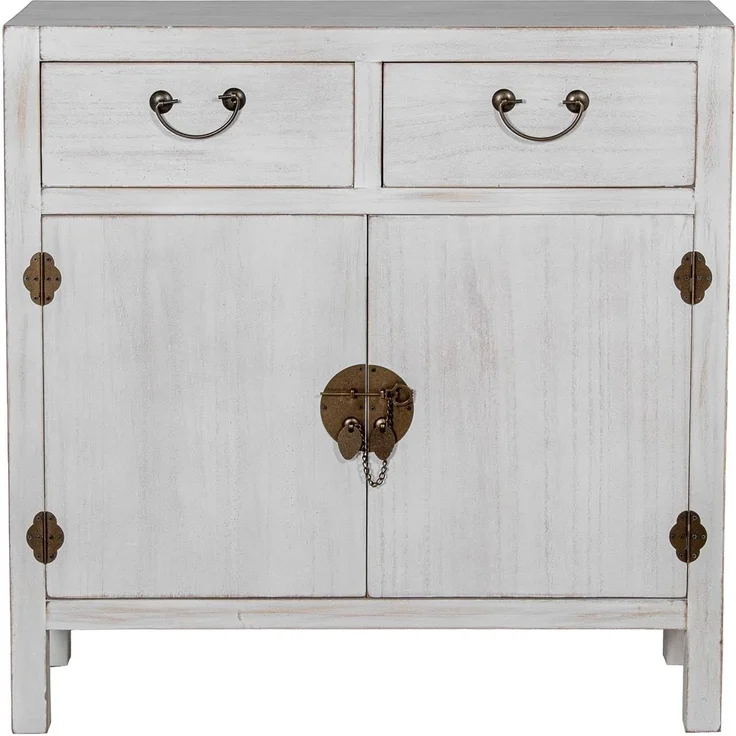 Asiatischer Eingangstisch mit 2 Schubladen und 2 Türen aus MDF-Holz in weiß gebeizt, 80 x 30 x 81 cm – Bild 1
