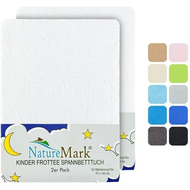 NatureMark Spannbettlaken Frottee Spannbettlaken, 80% Baumwolle / 20% Polyester, Gummizug: rundum, (2 Stück), 2er Set Kinder Spannbettlaken Frottee, Spannbetttuch 80% Baumwolle / 20% Polyester, für Babybett und Kinderbett, 70x140 cm - Weiß – Bild 4