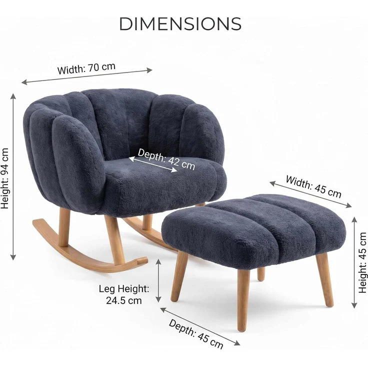 Hanah Home Elegantes Ohrensessel- und Pouf-Set (2-teilig), Anthrazit, 100% Wellssoft-Stoff, 18 mm Melaminplatte | Perfekt für gemütliche Wohnräume – Bild 3