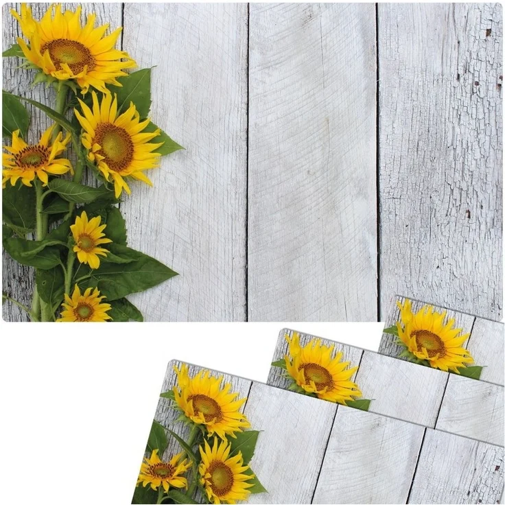 matches21 HOME & HOBBY Platzset Abwaschbare Tischsets 4er Set Sonnenblumen Holz-Optik, (4-St), Platzsets als Tisch-Untersetzer und Tisch-Deko für Esstisch Teller – Bild 3