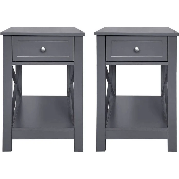 HTI-Living Nachttisch Nachttisch Hayet Grau 2er-Set (Set, 2-St, 2 Nachttische), Nachtkommode Beistelltisch 1 Schublade – Bild 5