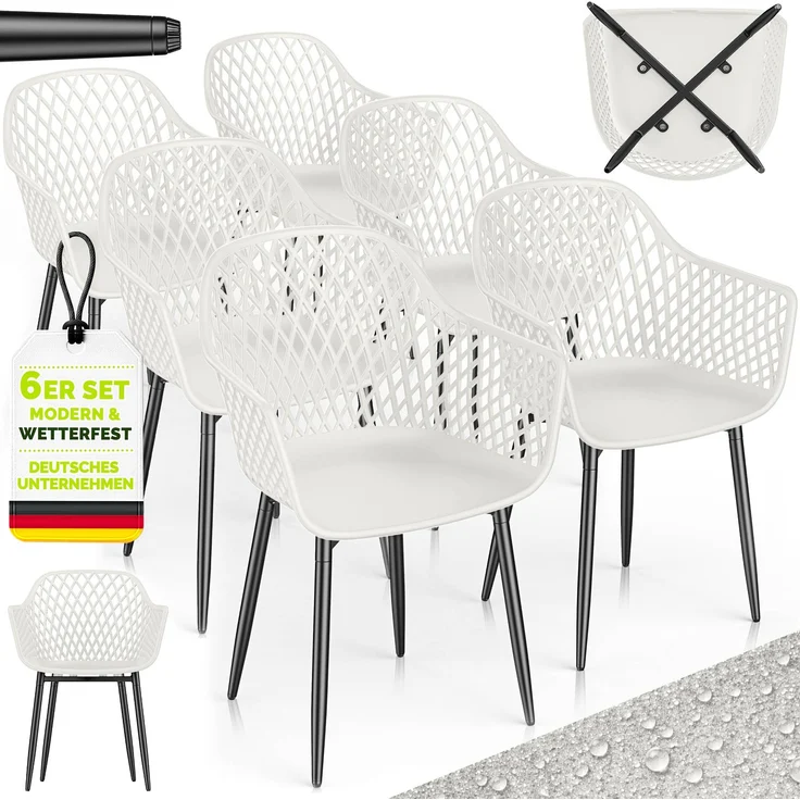 tillvex® Gartenstuhl 6er Set Wetterfest mit Armlehne | Outdoor Stühle bis 120kg belastbar | Gartenstühle UV-beständig | Terrassenstuhl Gartenmöbel Terrasse Balkon Outdoor Garten – Bild 6