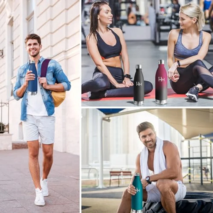 HoneyHolly Edelstahl Trinkflasche, 1L Thermosflasche, BPA-Frei, Trinkflaschen Sport, Auslaufsicher Wasserflasche, Trinkflasche Kohlensäure Geeignet, Thermoskanne für Gym, Fitness, Fahrrad – Bild 8