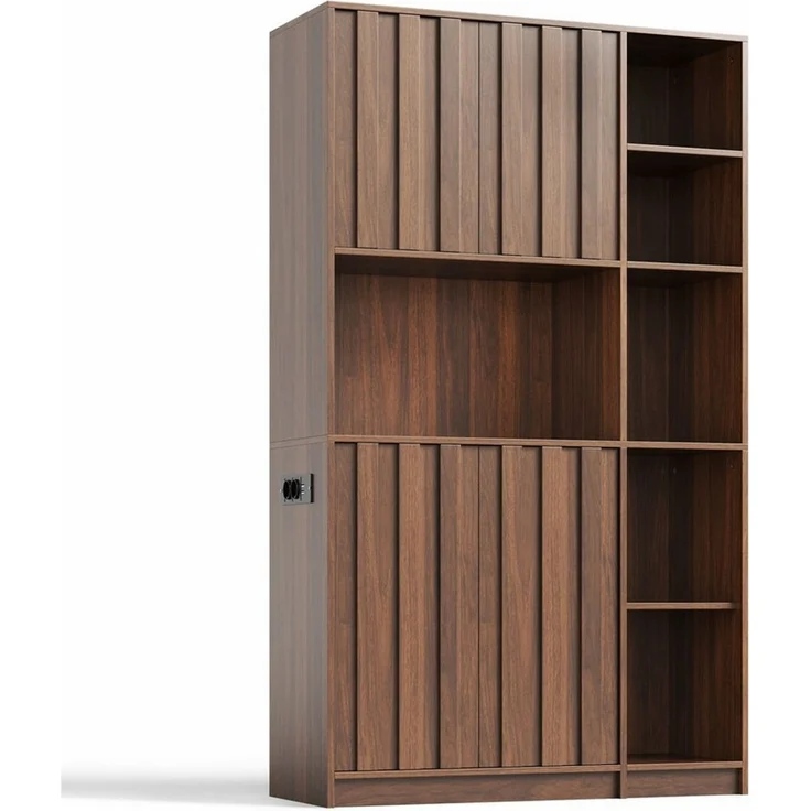 Odikalo Hochschrank Küchenschrank Sideboard mit LED, Küchenregal mit Steckdose (Küchenschrank Hochschrank 4-stöckiges vertikales Auszieh-Gewürzregal Weinregal und Vitrine 180 × 105 × 40 cm) – Bild 4