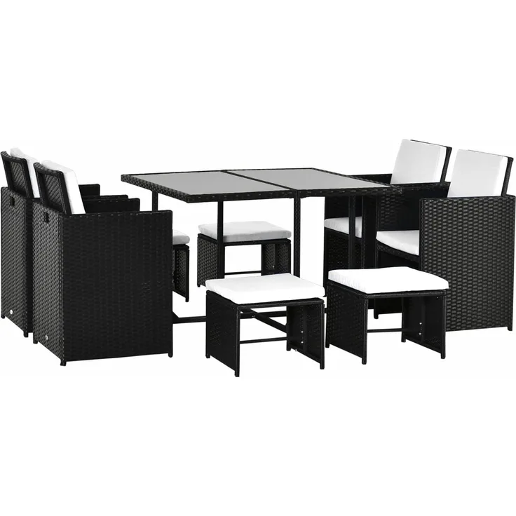 Outsunny - Polyrattan Essgruppe 21 tlg. Rattan Sitzgruppe 4 Stühle 4 Hocker inkl. Kissen - schwarz - Outsunny