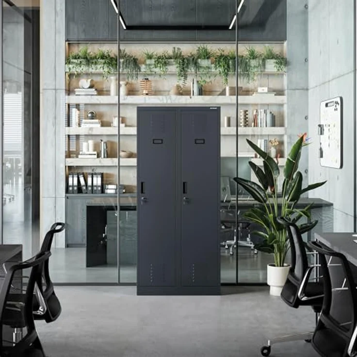 Jan Nowak Spind Schrank, Kleiderschrank, Metallschrank, Schließfachschrank | 2 Abteile mit Kleiderstange, Lüftungsschlitze, Trennwände, 4 Kleiderhaken pro Abteil | 180 cm x 80 cm x 50 cm (Anthrazit) – Bild 12