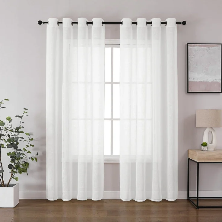 CUCRAF Leinenoptik Voile Vorhänge mit Ösen Gardine für Schlafzimmer Wohnzimmer,Off White H242 x B132,2er Set – Bild 1