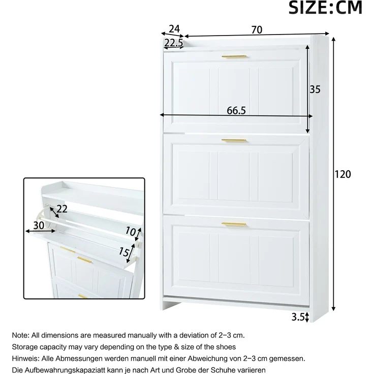 Schuhschrank Set 2-teilig 70x24x120 cm Weiß 2 Klapptüren pro Schrank Ablagefläche – Bild 9