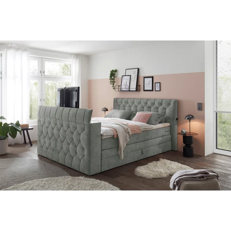 Boxspringbett Springdale - motorisierter TV-Halterung, geräumigem Bettkasten und Duo-Wendematratze H3/H4 - ED Exciting Design – Bild 1