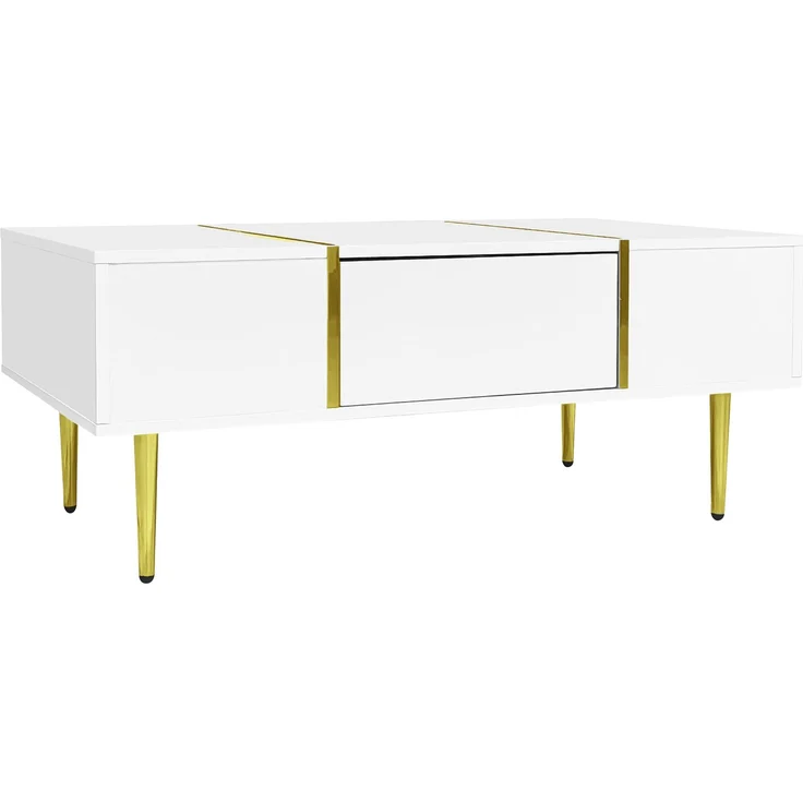 Couchtisch 100 x 60 x 41,5 cm, mit Schubladen, aus MDF, als Ablage für Getränke und Bücher im Wohnzimmer, Weiß – Bild 21