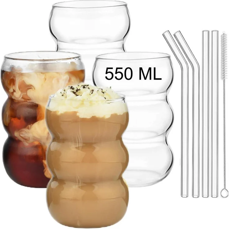4er Set Trinkglas 550ml gerippte Longdrink Cocktail Gläser Wave Glas – Bild 1