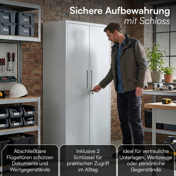 STEELSØN 'Regulus' Garderobenschrank mit 6 Fächern und Kleiderstange, Metall, hellgrau, 175x40x80 cm, abschließbar, inkl. Schloss – Bild 5