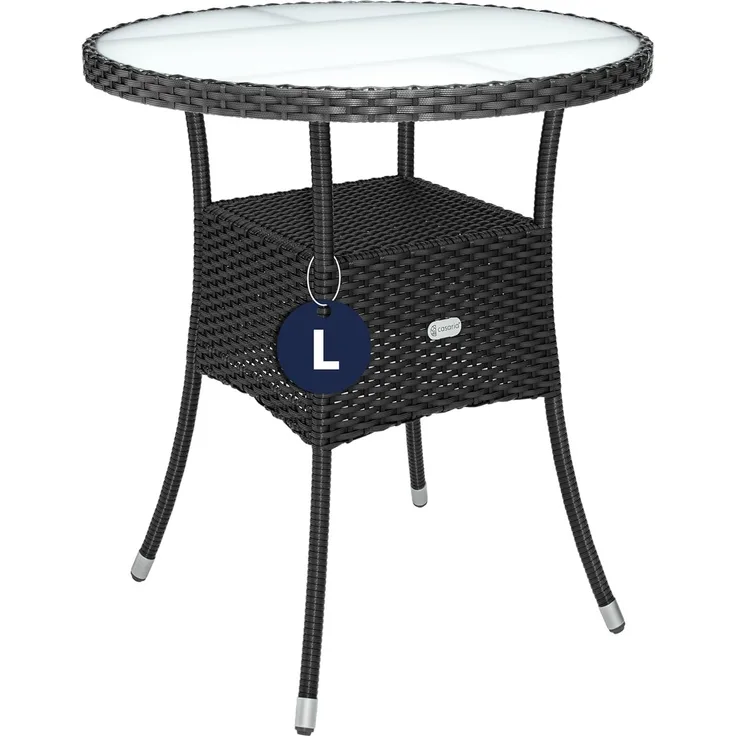 Casaria Gartentisch, Polyrattan Rund Glas Höhenverstellbar 80kg Belastbarkeit Wetterfest