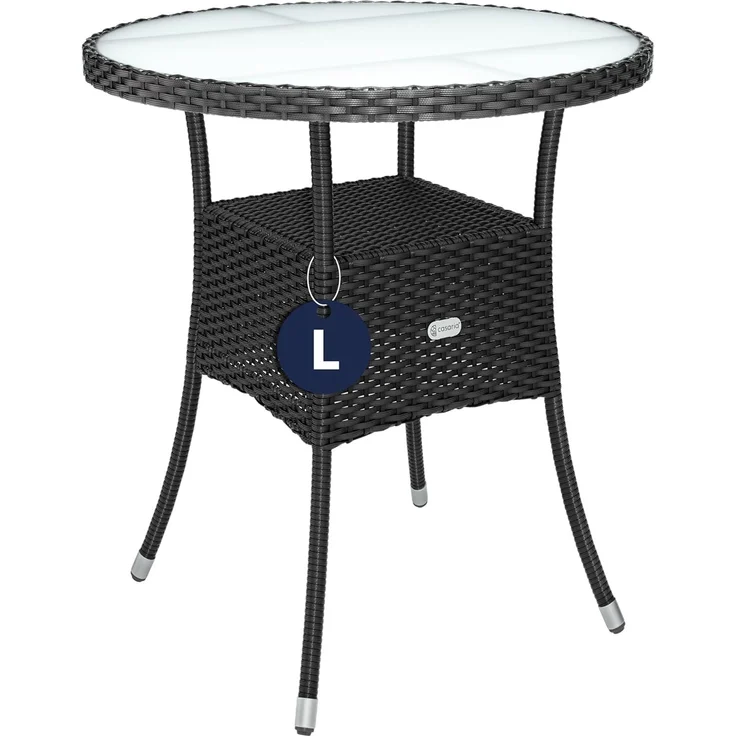 Casaria Gartentisch, Polyrattan Rund Glas Höhenverstellbar 80kg Belastbarkeit Wetterfest