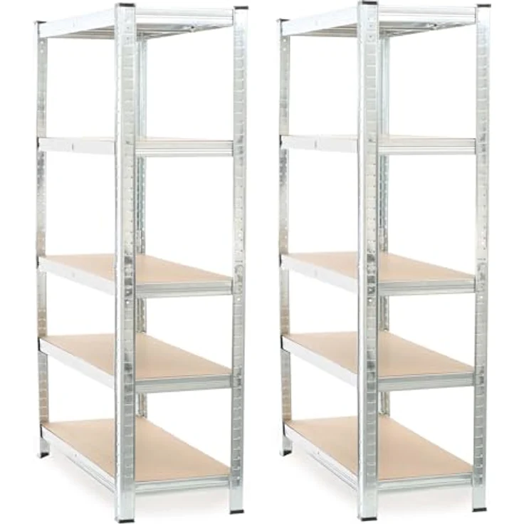 Wiltec Set 2X Schwerlastregal 180 x 90 x 45 cm, 875 kg Gesamtlast, Steckregal verzinkt aus Stahl, Lastenregal mit 5 Ablagen, Werkstattregal – Bild 5