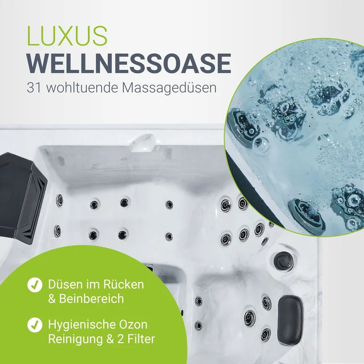 Artsauna Outdoor-Whirlpool 'Oasis', Spa mit Massagedüsen, LED-Beleuchtung, 2 Filtern, Abdeckung & Pumpe – winterfest & beheizbar – Bild 3