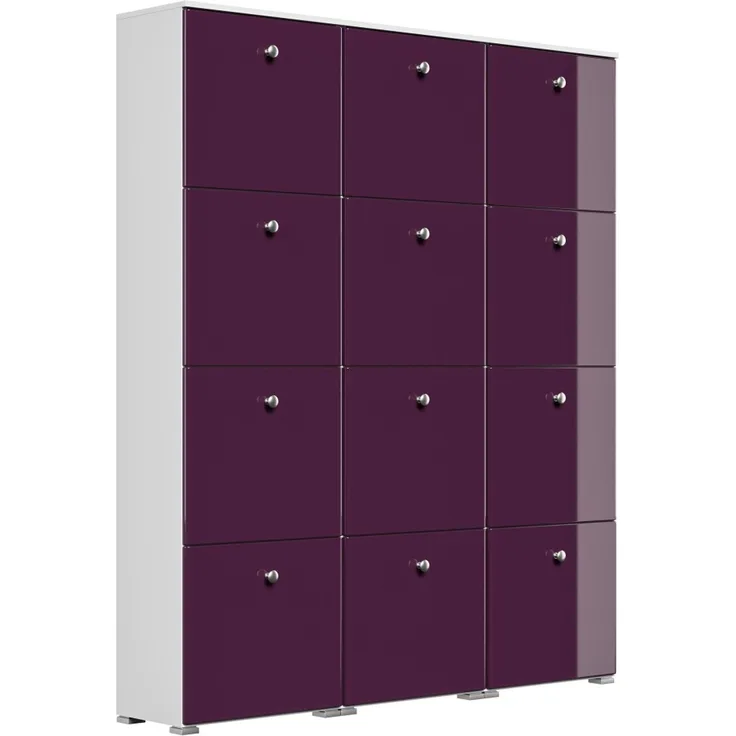Schuhschrank XXXL Comfort 12 Klappen 48 Paar 160x187 cm Weiss-Brombeer : Weissmatt / Brombeere hochglanz