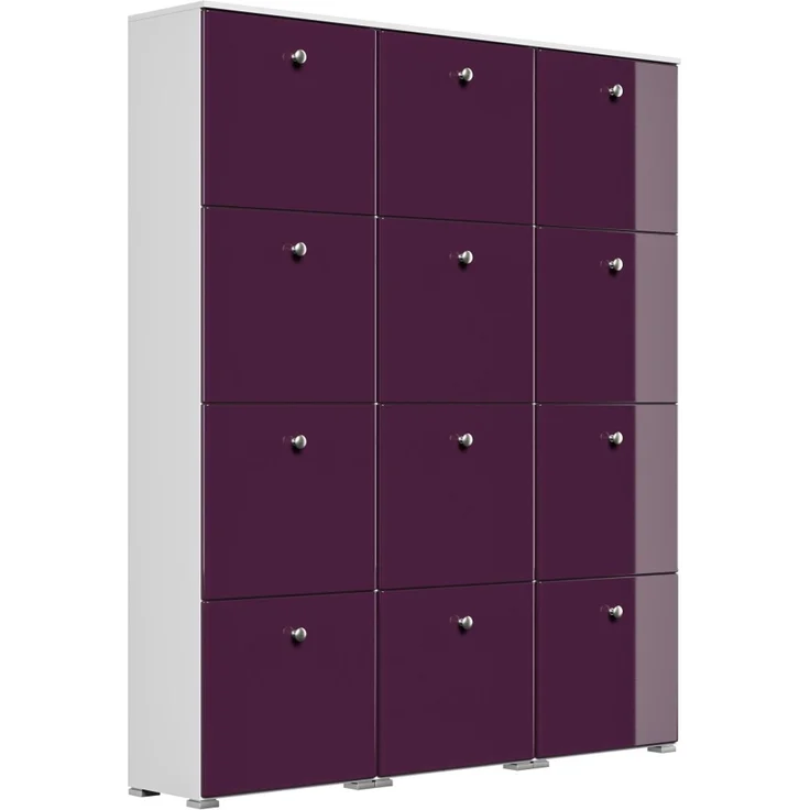 Schuhschrank XXXL Comfort 12 Klappen 48 Paar 160x187 cm Weiss-Brombeer : Weissmatt / Brombeere hochglanz – Bild 1