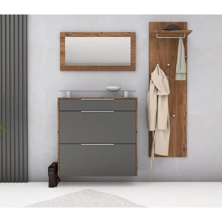 borchardt Möbel Garderoben-Set Oliva, (3-tlg), mit hängendem Schuhschrank, Paneel und Spiegel – Bild 2