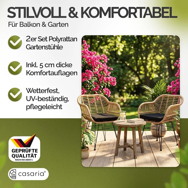 CASARIA® Korbsessel Gartenstühle 2er Set Bali Polyrattan – Bild 4