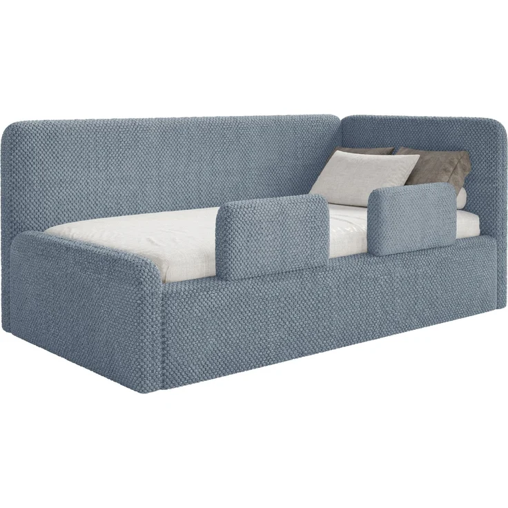 Selsey 'Fanko' Kinderbett 90x200 cm mit Rausfallschutz, Matratze, Kopfteil rechts, Plüsch, Blau – Bild 1