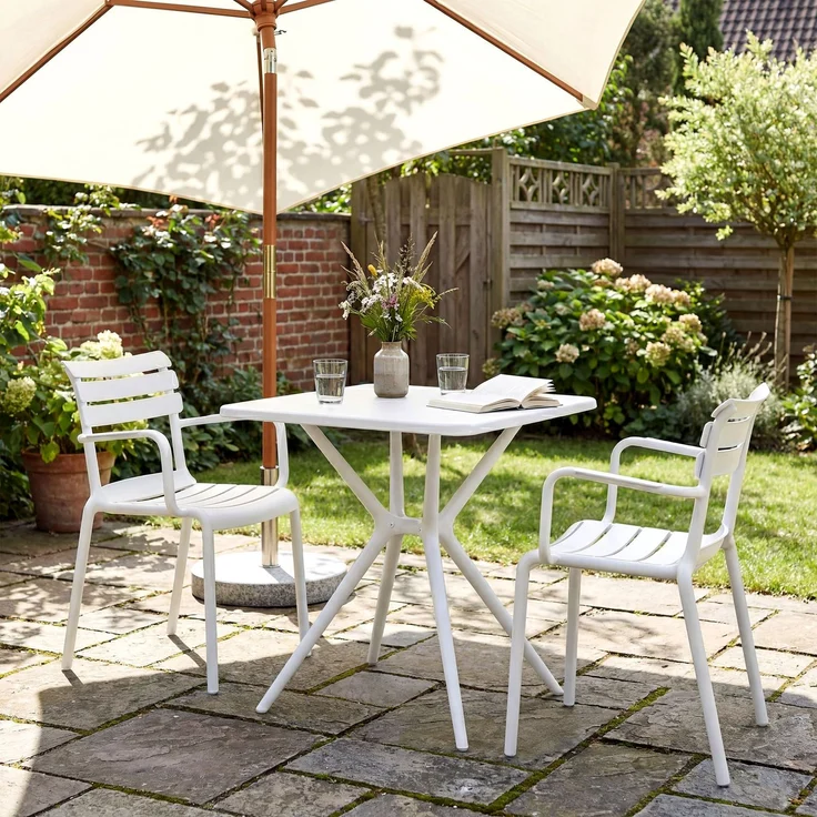 Gartenmöbel-Set NORA mit 2 Stühlen - 186x72x82cm, Kunststoff, Weiß | Balkonset Gartenset Tisch mit Stühlen Bistroset Outdoor – Bild 3