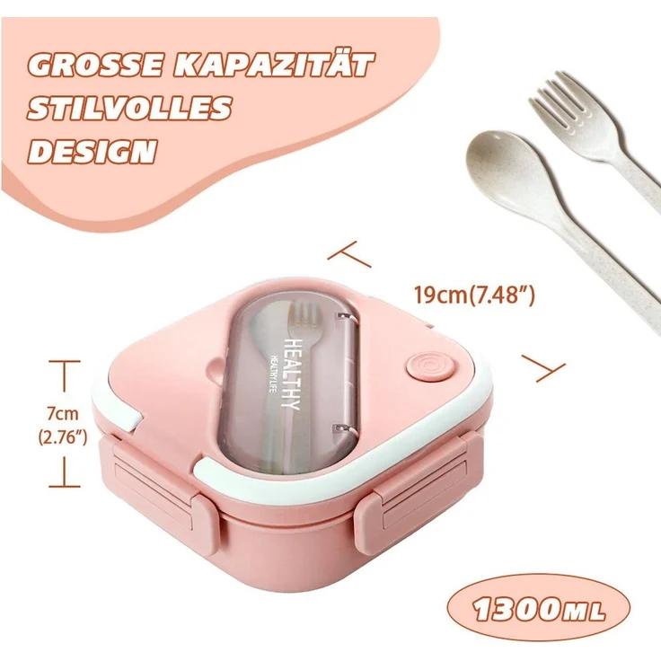 HT Lunchbox Lunch-Behälter (3 Fächer), Auslaufsicher & BPA-frei-mit Besteck, für Kinder und Erwachsene Brotdose mit Fächern – Bild 3