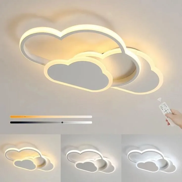 DELIPOP – Moderne 50W weiße LED – Deckenleuchte, dimmbare Wolken – Deckenleuchte mit Fernbedienung für Wohnzimmer/Schlafzimmer/Kinderzimmer – 45x24x6cm