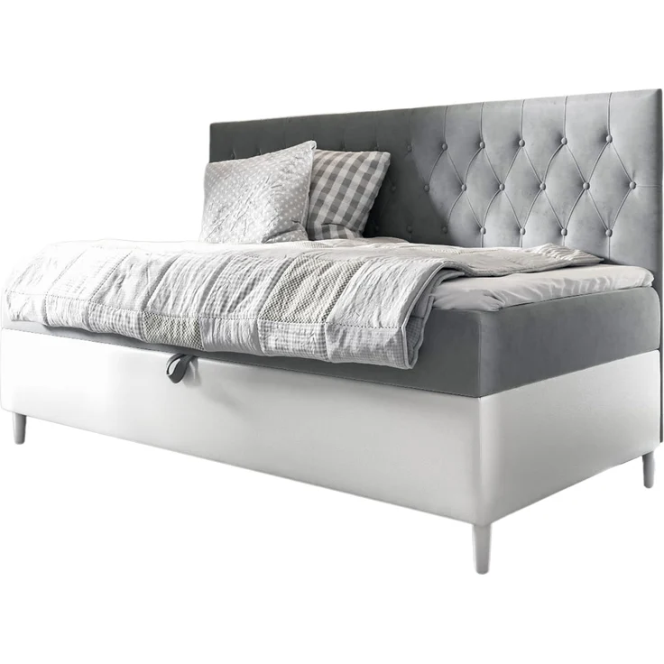 MEBLINI Kinderbett mit Bettkasten FILIPPO 2 80x200 – H3/Grau Samt Gepolstert Einzelbett mit Matratze - Polsterbett mit Stauraum - Bett mit Kopfteil – Stauraumbett – Bild 1