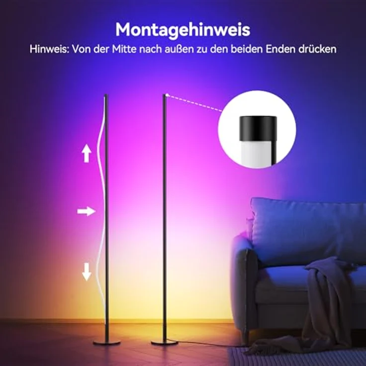 YICAIZI LED Stehlampe Wohnzimmer RGB - 2 Stück 160cm Stehlampe Dimmbar, Standleuchte LED mit Fernbedienung und APP, Musikmodi, DIY-Modus & Timing -Funktion für Schlafzimmer, Gaming – Bild 8