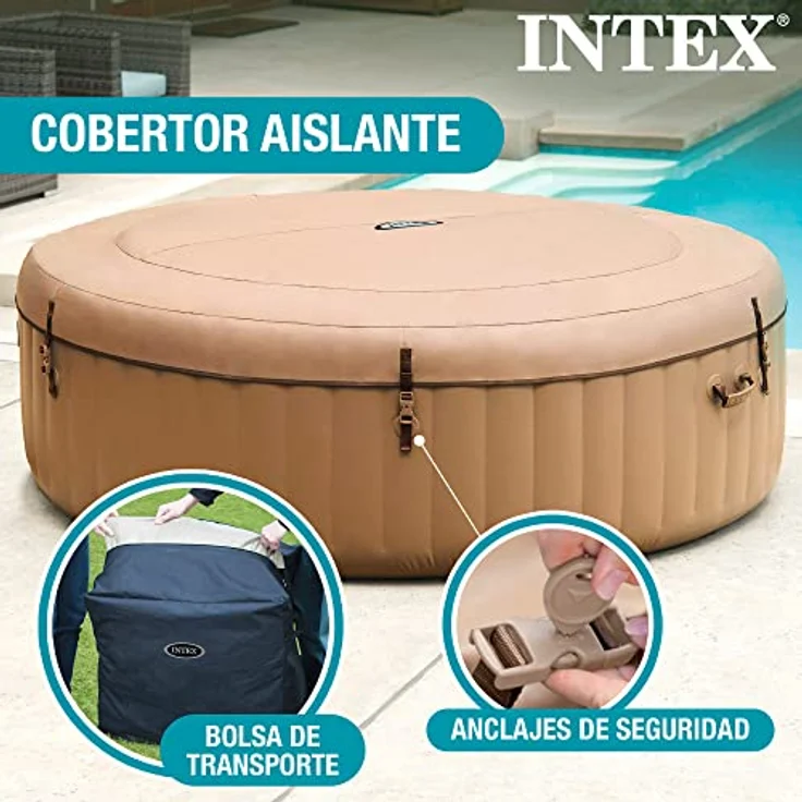 Intex Bubble Massage Purespa, Aufblasbarer Whirlpool für 6 Personen, 1098 L, braun, mit Blasenstrahl-System – Bild 3