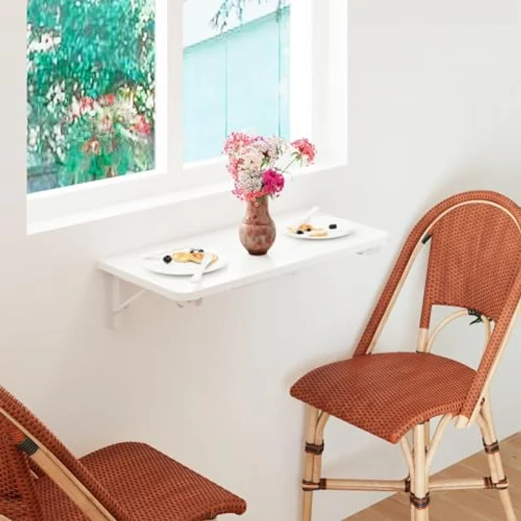 Shally Dogan Klappbarer Wandtisch, 80x60 cm, aus Holz, zusammenklappbar, platzsparend, vielseitig, Schreibtisch, Esstisch, Wohnzimmer, Badezimmer, Küche (weiß) – Bild 6