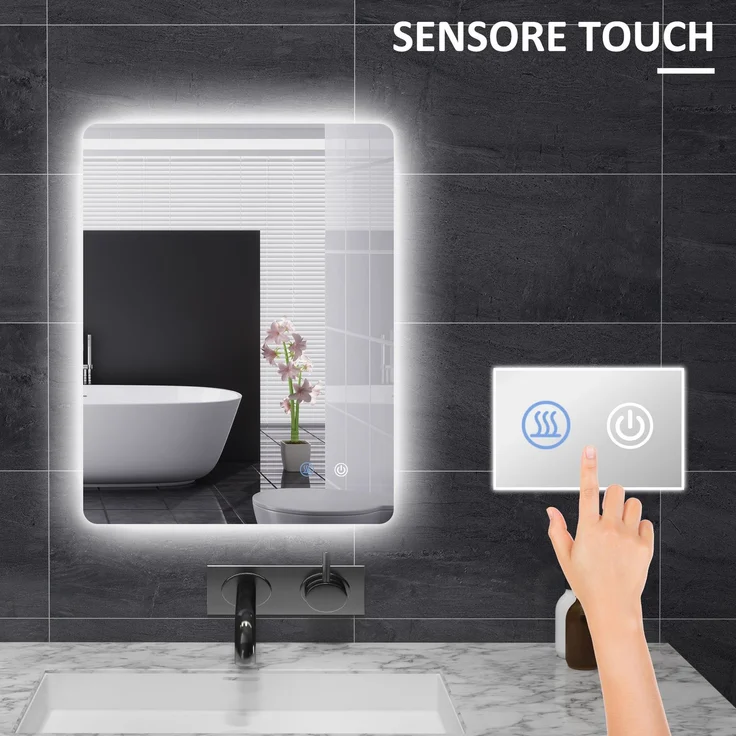 Badezimmerspiegel mit regulierbarer LED-Beleuchtung, Touch-Schaltern und Antibeschlagfunktion, 70 x 50 cm – Bild 6