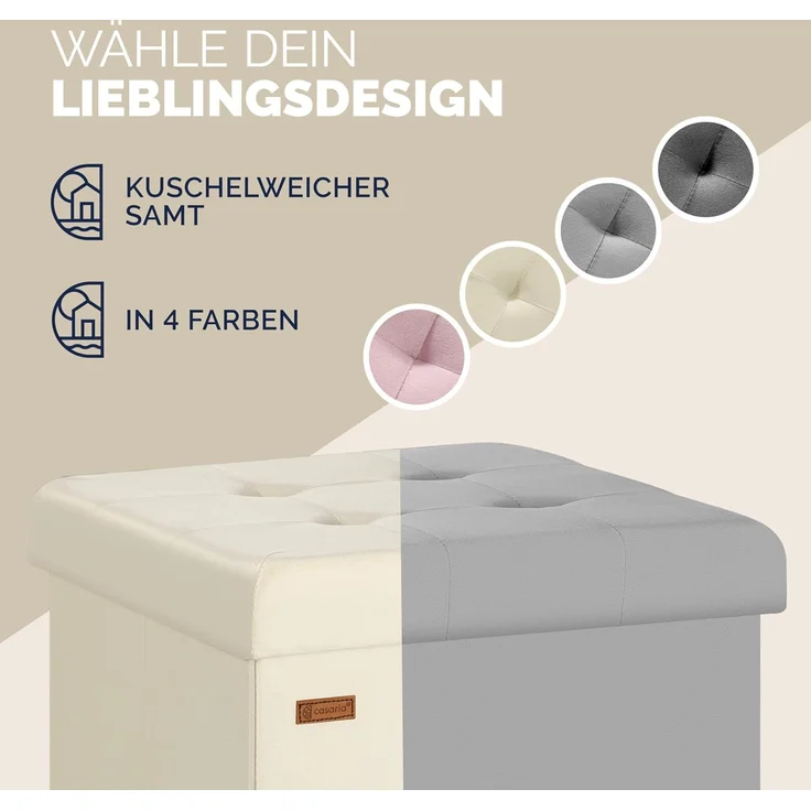 CASARIA® Sitzhocker mit Stauraum, Samt, beige – Bild 10