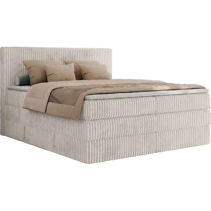 MKS MÖBEL Boxspringbett TILIANO KING, Doppelbett mit Visco-Topper, T30-Schaum, Multipocket-Matratzen, Cord Bezug, zwei Bettkästen, Breite 140-200 cm