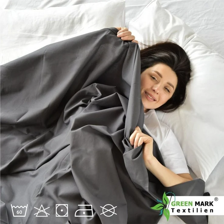 GREEN MARK Textilien Klassische Bettlaken – Flaches Laken aus 100% Baumwolle, ohne Gummi, hautfreundlich, pflegeleicht, bei hohen Temperaturen waschbar - Anthrazit Grau - 150x250 cm – Bild 3
