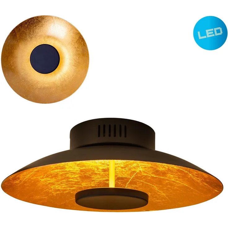LED Deckenleuchte schwarz, Blattgold Design Näve Firenze 30cm 710lm