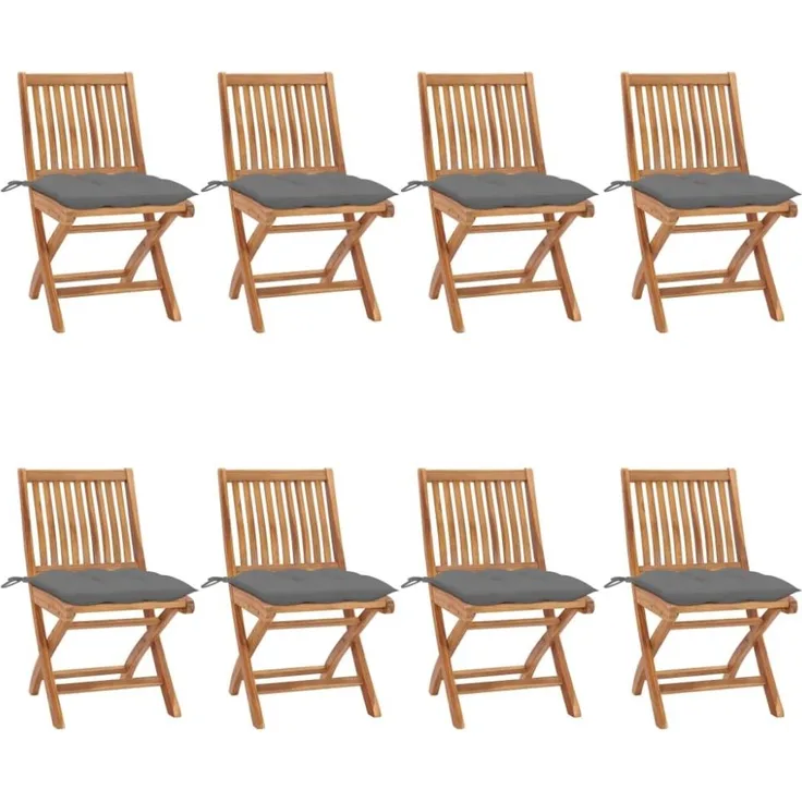 vidaXL Klappbare Gartenstühle mit Kissen 8 Stk. Massivholz Teak 3072877