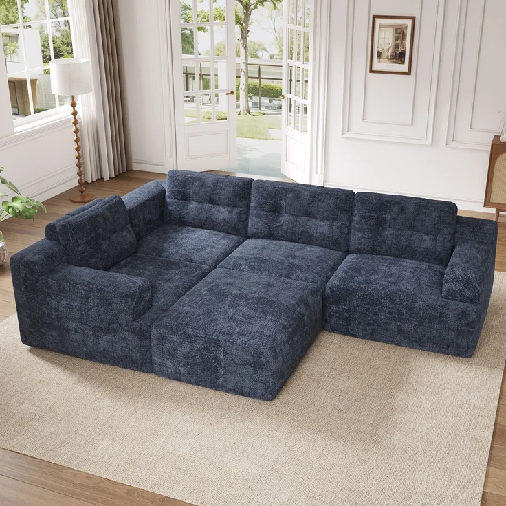 5-Sitzer modulares U-Form Sofa 252 x 180 x 82 cm aus Chenille, rahmenlos – Bild 3