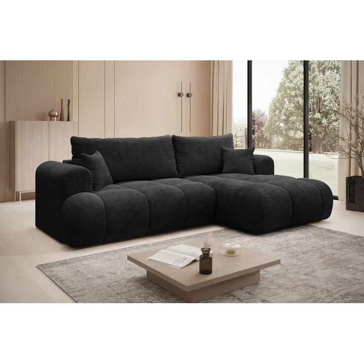 thematys Ecksofa TREVIO 260 x 165 cm, mit Schlaffunktion, mit Bettkasten, Schwarz (Poso 135), Ausrichtung rechts – Bild 2