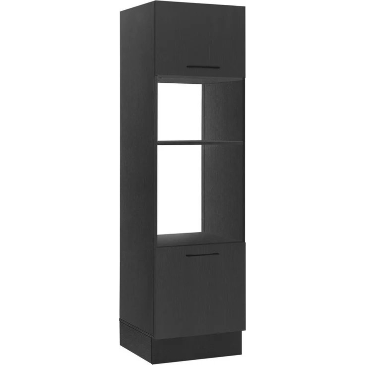 Stella Trading Turin Einbauschrank für Backofen und Mikrowelle in Schwarz - Geräumiger Hochschrank Küchenschrank mit viel Stauraum - 60 x 211 x 57 cm (B/H/T) – Bild 1