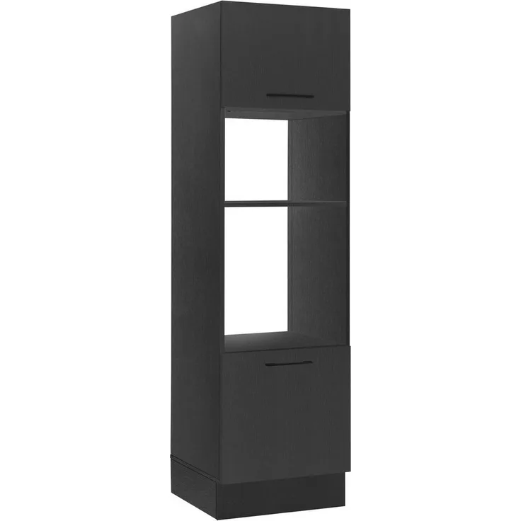 Stella Trading Turin Einbauschrank für Backofen und Mikrowelle in Schwarz - Geräumiger Hochschrank Küchenschrank mit viel Stauraum - 60 x 211 x 57 cm (B/H/T)