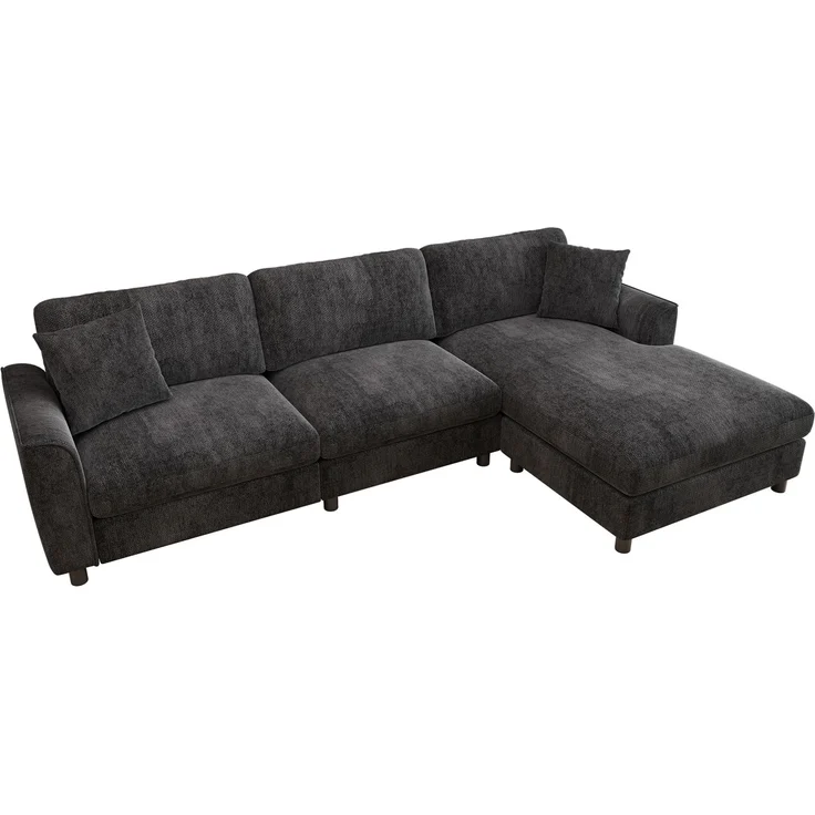 Ecksofa 256x137x79 cm in Grau mit umstellbarer Liegefläche und Chenillebezug – Bild 10