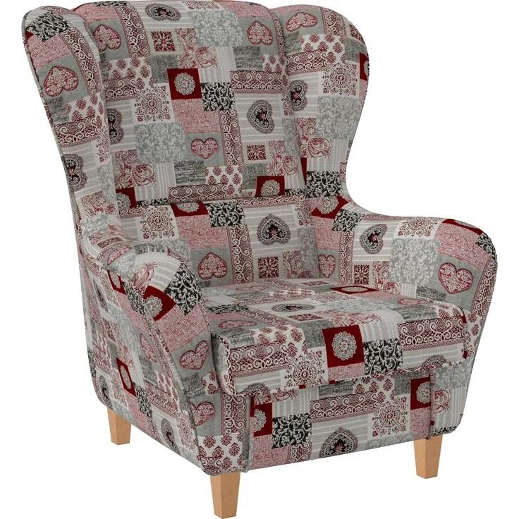 Supellex Sofia Ohrensessel mit Hocker | Design Patchwork Ornamente, Herz Rot – Bild 2