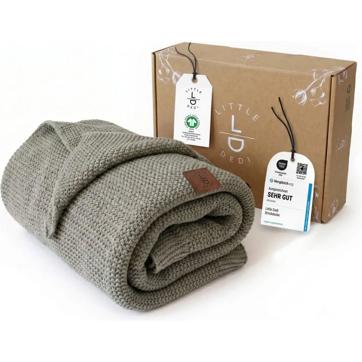 Babydecke Baby Strickdecke, %100 Bio Baumwolle, Atmungsaktiv 80x100cm Dunkelgrün, Little Dedi – Bild 1