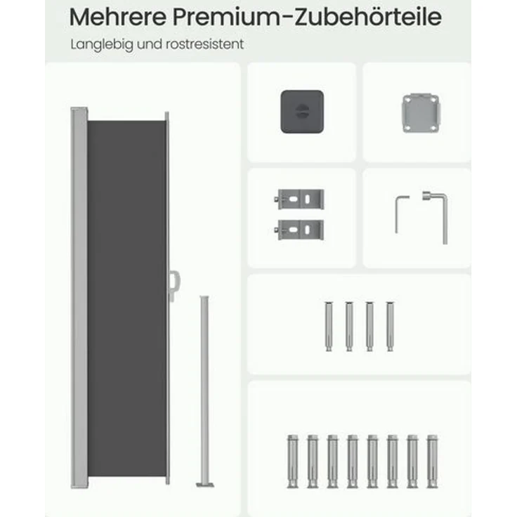 SONGMICS Seitenmarkise mit Stahl-Kasten, rostbeständig, ausziehbar, Anthrazit, 160x500 cm – Bild 5