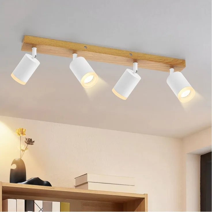 Nettlife Deckenstrahler Schwarz/Weiß GU10 Holz Vintage Deckenspots Küchenlampe, Schwenkbar, LED wechselbar, 350°Drehbar Flur Strahler Industrial für Wohnzimmer Schlafzimmer Küche