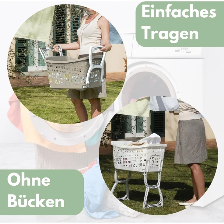 2er Set Wäschekorb mit Füßen Wäschewanne Wäschekorb mit Henkel und Beinen klappbarer Wäsche Korb groß Kunststoff Ständer 44 L – Bild 5