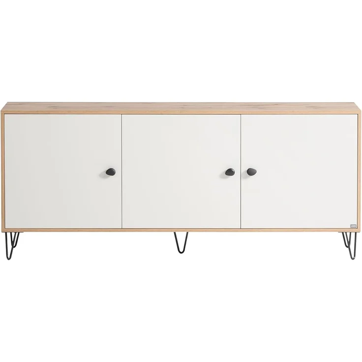 LOOKS by Wolfgang Joop Sideboard Organic, Eiche Landhaus Dekor/Cremebeige, 179,2 x 39 x 76,2 cm – Bild 3